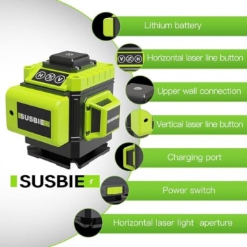 Susbies 3x360° Laser Level with Rechargeable Battery