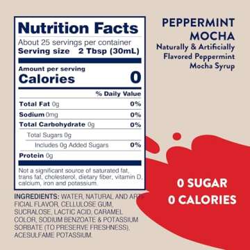 Jordan's Skinny Syrups Sugar Free Coffee Syrup, Peppermint Mocha Flavor, Zero Calorie Flavoring for Latte, Protein Shake, Cocktail & More, Gluten Free, Keto Friendly, 25.4 Fl Oz, 1 Pack