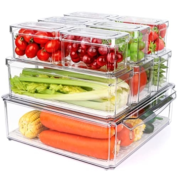 Stackable Clear Plastic Fridge Organizer Bins for Food Storage