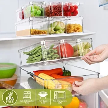 Stackable Clear Plastic Fridge Organizer Bins for Food Storage