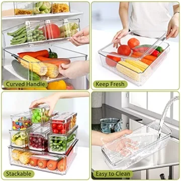 Stackable Clear Plastic Fridge Organizer Bins for Food Storage