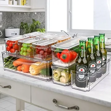 Stackable Clear Plastic Fridge Organizer Bins for Food Storage
