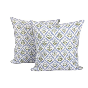 Ridhi Light Steel Blue Block Print 100% Cotton Pillow Covers for Chic Living Room Decor