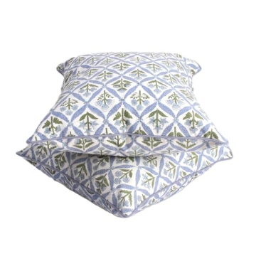 Ridhi Light Steel Blue Block Print Cotton Pillow Covers