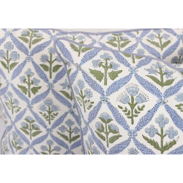 Ridhi Light Steel Blue Block Print Cotton Pillow Covers