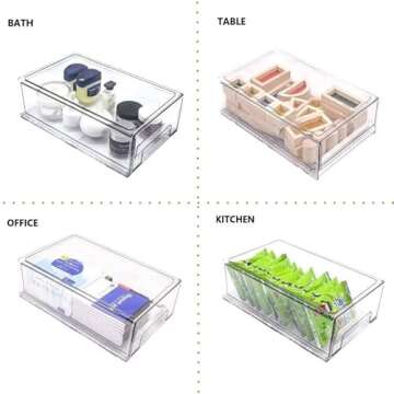 Mano 2Pack Clear Fridge Drawers Pull Out Stackable Refrigerator Drawer Organizer Bins Pantry Storage Box Plastic Food Containers for Kitchen Bathroom Office Closet (2pack-Large)