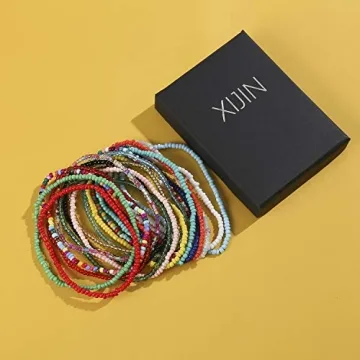XIJIN Colorful Beaded Anklets Set - 18 Pieces for Women