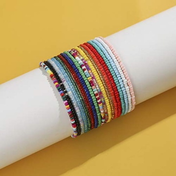 XIJIN Colorful Beaded Anklets Set - 18 Pieces for Women