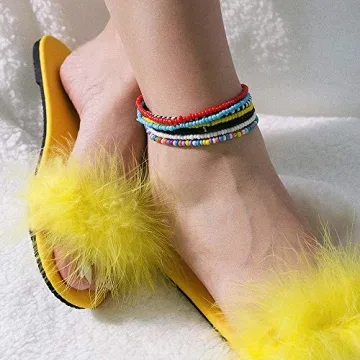 XIJIN Colorful Beaded Anklets Set - 18 Pieces for Women