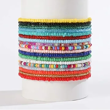 XIJIN Colorful Beaded Anklets Set - 18 Pieces for Women