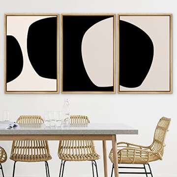 SIGNLEADER Framed Canvas Print Wall Art Negative Space Color Blocks Abstract Shapes Illustrations Modern Art Minimalist Edgy Black and White for Living Room, Bedroom, Office - 16"x24"x3 NATURAL