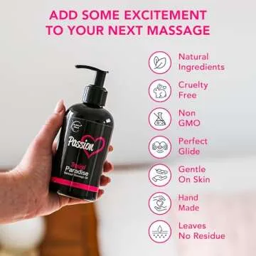 Passion Sensual Massage Oil for Date Night | 100% Natural Body Oil for Couples with Jojoba & Almond | Aromatherapy & Relaxing Massage Therapy | Perfect Glide & Smooth Skin | Tropical Paradise Scent