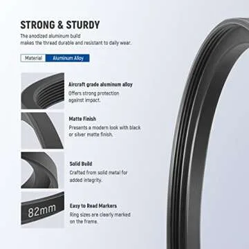 Neewer® 8 Pieces Step-up Adapter Ring Set Made of Premium Anodized Aluminum, Includes: 49-52mm, 52-55mm, 55-58mm, 58-62mm, 62-67mm, 67-72mm, 72-77mm, 77-82mm-Black