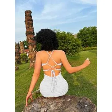 DAAWENXI Women's Sexy Backless Spaghetti Strap Sleeveless Ruched Bodycon Mini Club Dress White