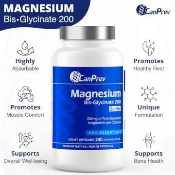CanPrev Magnesium BisGlycinate Gentle 200mg, 240 v-Caps 240-Day Supply - Pure Elemental Magnesium Supplement, Supports Bone and Muscle Function, Gentle on Stomach, Perfect for Daily Magnesium Needs
