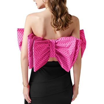 LYANER Women's Sexy Layer Bow Tie Tube Crop Top Sleeveless Strapless Print Party Fluffy Tank Top Rose Small