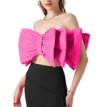 LYANER Women's Sexy Layer Bow Tie Tube Crop Top Sleeveless Strapless Print Party Fluffy Tank Top Rose Small