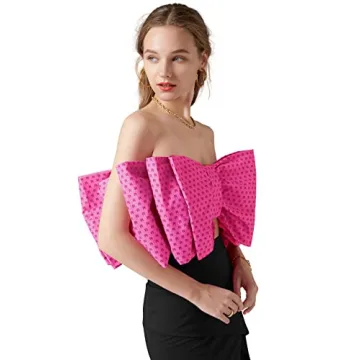 LYANER Women's Sexy Layer Bow Tie Tube Crop Top Sleeveless Strapless Print Party Fluffy Tank Top Rose Small