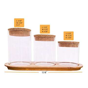 SplashSoup Glass Jar Set on Bamboo Tray, Natural Cork Lids, Bath Item Qtip Cotton Ball Canisters, Se...