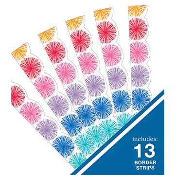 Schoolgirl Style Hello Sunshine Pom Rainbow Bulletin Board Borders, 39 Feet of Scalloped Pom Classro...