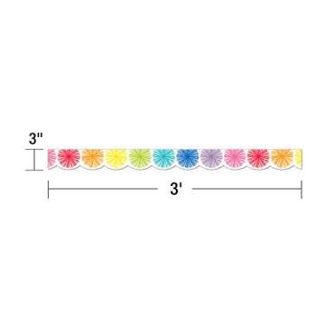Schoolgirl Style Hello Sunshine Pom Rainbow Bulletin Board Borders, 39 Feet of Scalloped Pom Classroom Borders for Bulletin Board, White Board, Cork Board, Locker Decor, Desk Decor and Classroom Decor