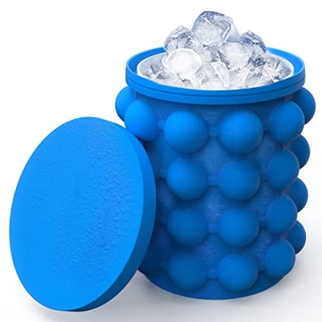 ALLADINBOX 2 in 1 Ice Cube Mold & Large Silicone Ice Bucket (Portable, Round, Dark Blue)