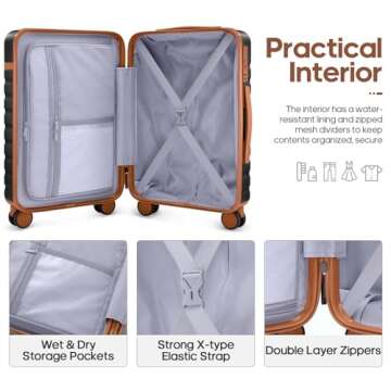 UKEIN Luggage Sets 3 Piece, Carry On Luggage 20 Inch With Spinner Wheels,PC Hardside Suitcase Set wi...