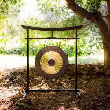 Sacred Space Outdoor Gong Stand - Japanese Tori Gate Design & Handcrafted Bronze Gong