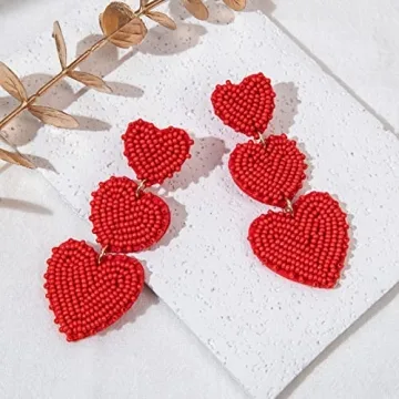 Stunning Beaded Heart Shaped Earrings - Handmade & Vibrant