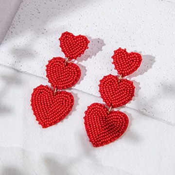 Stunning Beaded Heart Shaped Earrings - Handmade & Vibrant
