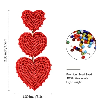 Stunning Beaded Heart Shaped Earrings - Handmade & Vibrant