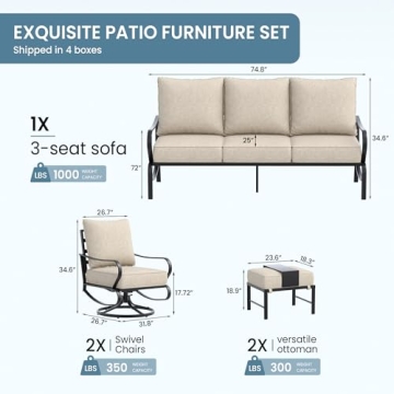 5-Piece Waterproof Outdoor Patio Furniture Set with Cushions