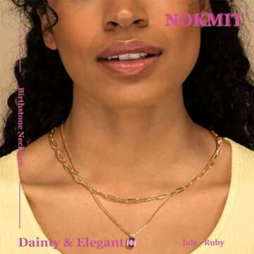 NOKMIT Diamond Birthstone Necklace for Women - Exquisite Ruby Jewelry Gift