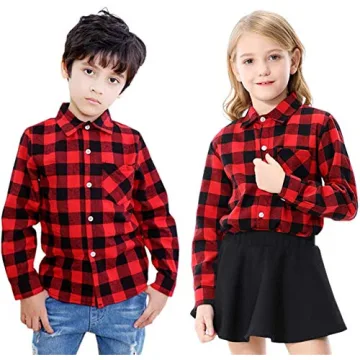 SANGTREE Mens Flannel Plaid Shirts Casual Long Sleeve Button Down Shirt Dad and Son Matching Shirts (Red, M)