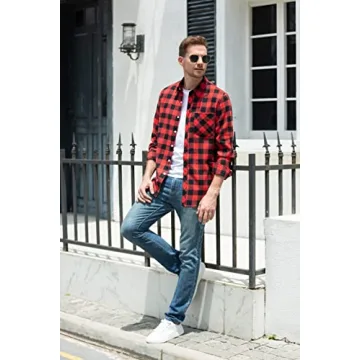 SANGTREE Mens Flannel Plaid Shirts Casual Long Sleeve Button Down Shirt Dad and Son Matching Shirts (Red, M)