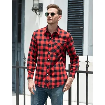 SANGTREE Mens Flannel Plaid Shirts Casual Long Sleeve Button Down Shirt Dad and Son Matching Shirts (Red, M)