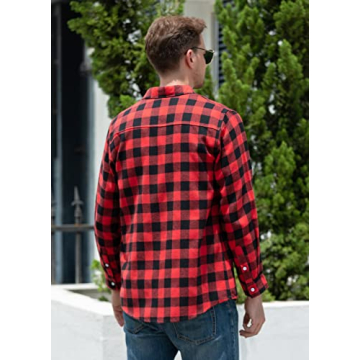 SANGTREE Mens Flannel Plaid Shirts Casual Long Sleeve Button Down Shirt Dad and Son Matching Shirts (Red, M)