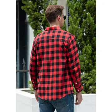 SANGTREE Mens Flannel Plaid Shirts Casual Long Sleeve Button Down Shirt Dad and Son Matching Shirts (Red, M)