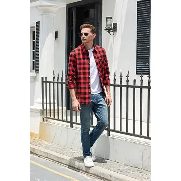 SANGTREE Mens Flannel Plaid Shirts Casual Long Sleeve Button Down Shirt Dad and Son Matching Shirts (Red, M)