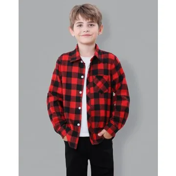 SANGTREE Mens Flannel Plaid Shirts Casual Long Sleeve Button Down Shirt Dad and Son Matching Shirts (Red, M)