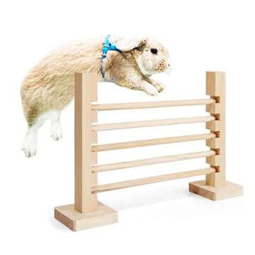 Leefasy Rabbit Jump Bar, Wooden Toy Indoor Outdoor Bunny Toy,Interactive Rabbit Exercise Obstacle Training Games,Adjustable Height Jump Hurdle Bar for Pet Bunny Exercise