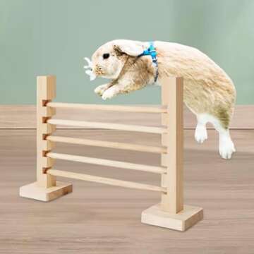 Leefasy Rabbit Jump Bar, Wooden Toy Indoor Outdoor Bunny Toy,Interactive Rabbit Exercise Obstacle Training Games,Adjustable Height Jump Hurdle Bar for Pet Bunny Exercise