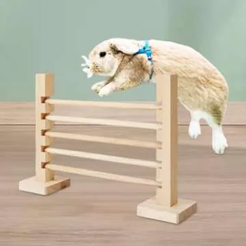Leefasy Rabbit Jump Bar, Wooden Toy Indoor Outdoor Bunny Toy,Interactive Rabbit Exercise Obstacle Training Games,Adjustable Height Jump Hurdle Bar for Pet Bunny Exercise