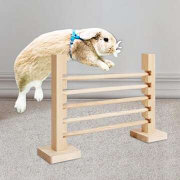 Leefasy Rabbit Jump Bar, Wooden Toy Indoor Outdoor Bunny Toy,Interactive Rabbit Exercise Obstacle Training Games,Adjustable Height Jump Hurdle Bar for Pet Bunny Exercise