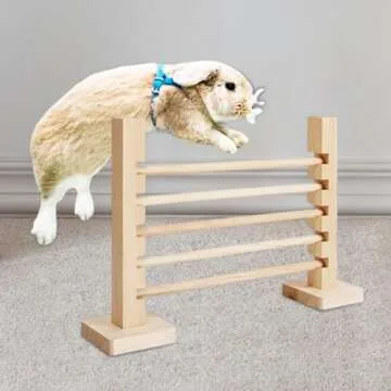 Leefasy Rabbit Jump Bar, Wooden Toy Indoor Outdoor Bunny Toy,Interactive Rabbit Exercise Obstacle Training Games,Adjustable Height Jump Hurdle Bar for Pet Bunny Exercise