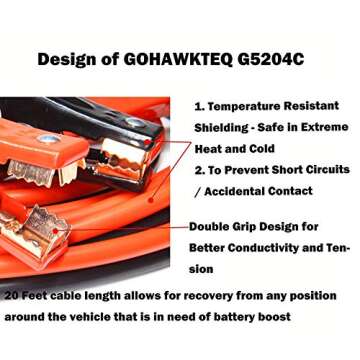 GOHAWKTEQ G5204C 4 Gauge 500A 20FT Heavy Duty Jumper Battery Cables Booster Jump Starter Replaces# AA-003-1A