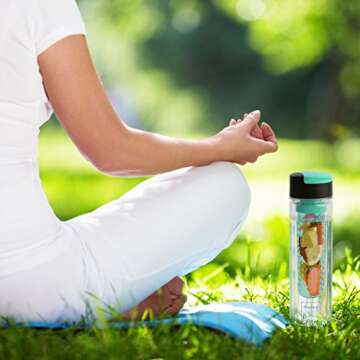Savvy Infusion Flip Top Fruit Infuser Water Bottle - Unique Leak Proof Lid for Hikes, Outdoors - Dishwasher Safe Made with Tritan Shatter Proof Plastic - Great Gifts for Women - 24 Ounces Teal