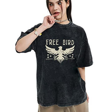 KEKEMI Vintage Rock Band Tshirts Women Retro Free Bird Western Graphic Tees Country Music Shirts Cas...