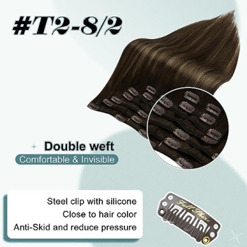 Full Shine Hair Extensions Balayage Brown Clip-ins for Women