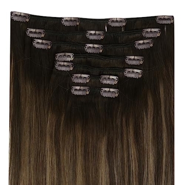 Full Shine Hair Extensions Balayage Brown Clip-ins for Women